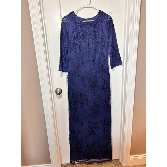 JS Collections Women's‎ Pearl Beaded Soutache Column Gown Formal Blue Size 10 - Picture 4 of 16